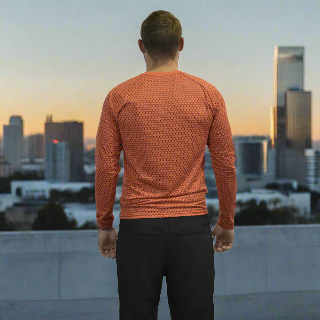 Bright orange ribbed dry fit long sleeve, with black ribs for the edge for the consistent.