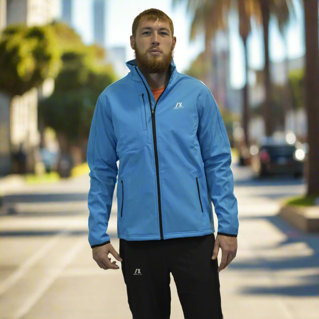 Blue water resistant trailblazer jacket with zip pockets for the go getters.