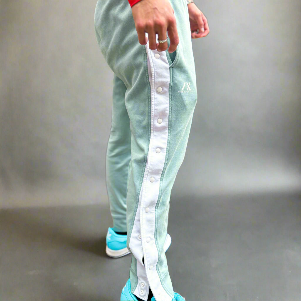 asian model wearing Inspr Exchange Athetica button up joggers for the go getter