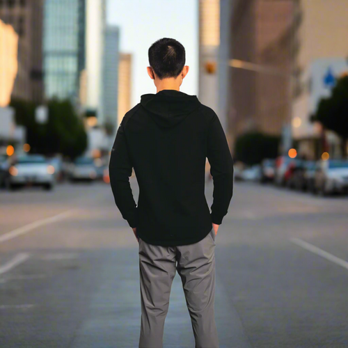 Asian male model wearing black hulk hoodie for beast mode